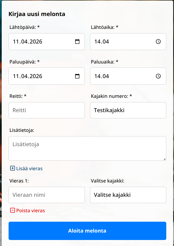 Melonnan kirjaus vesille lähtiessä